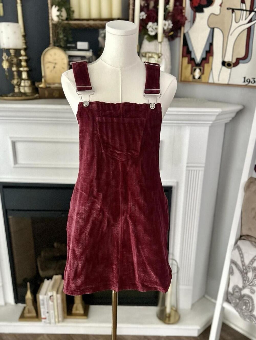 J For Justify Corduroy Overall Dress Women’s  Size Large Burgundy Pinafore Y2K